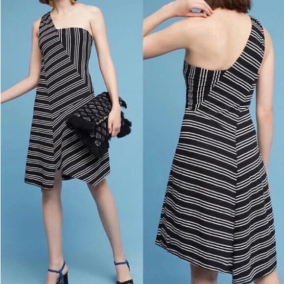 Anthropologie Dresses & Skirts - Anthropologie Maeve Moka Asymmetrical Striped One-Shoulder Dress